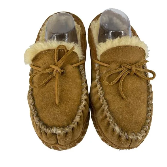 Women's L.L. BEAN Size 8 Medium Shearling Lined Suede Slippers Moccasins Loafers