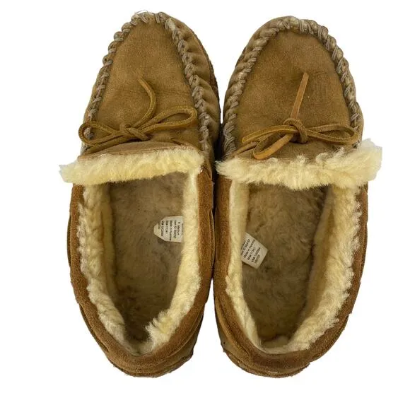 Women's L.L. BEAN Size 8 Medium Shearling Lined Suede Slippers Moccasins Loafers