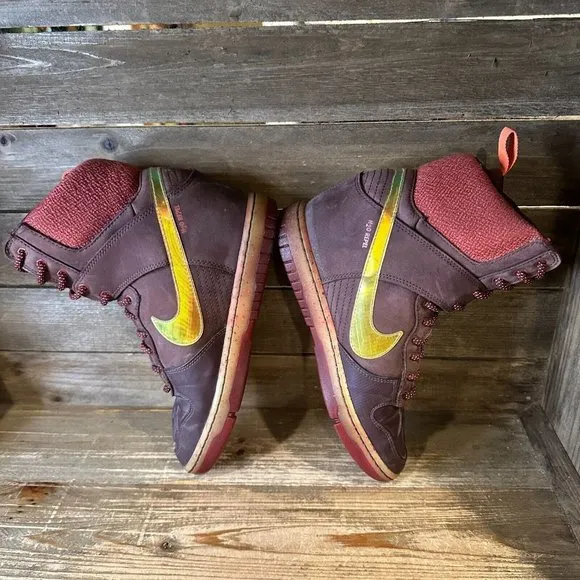 Womens Nike Dunk Super Sky Hi Burgundy Leather Casual Wedges Sneakers Size 8 M‎