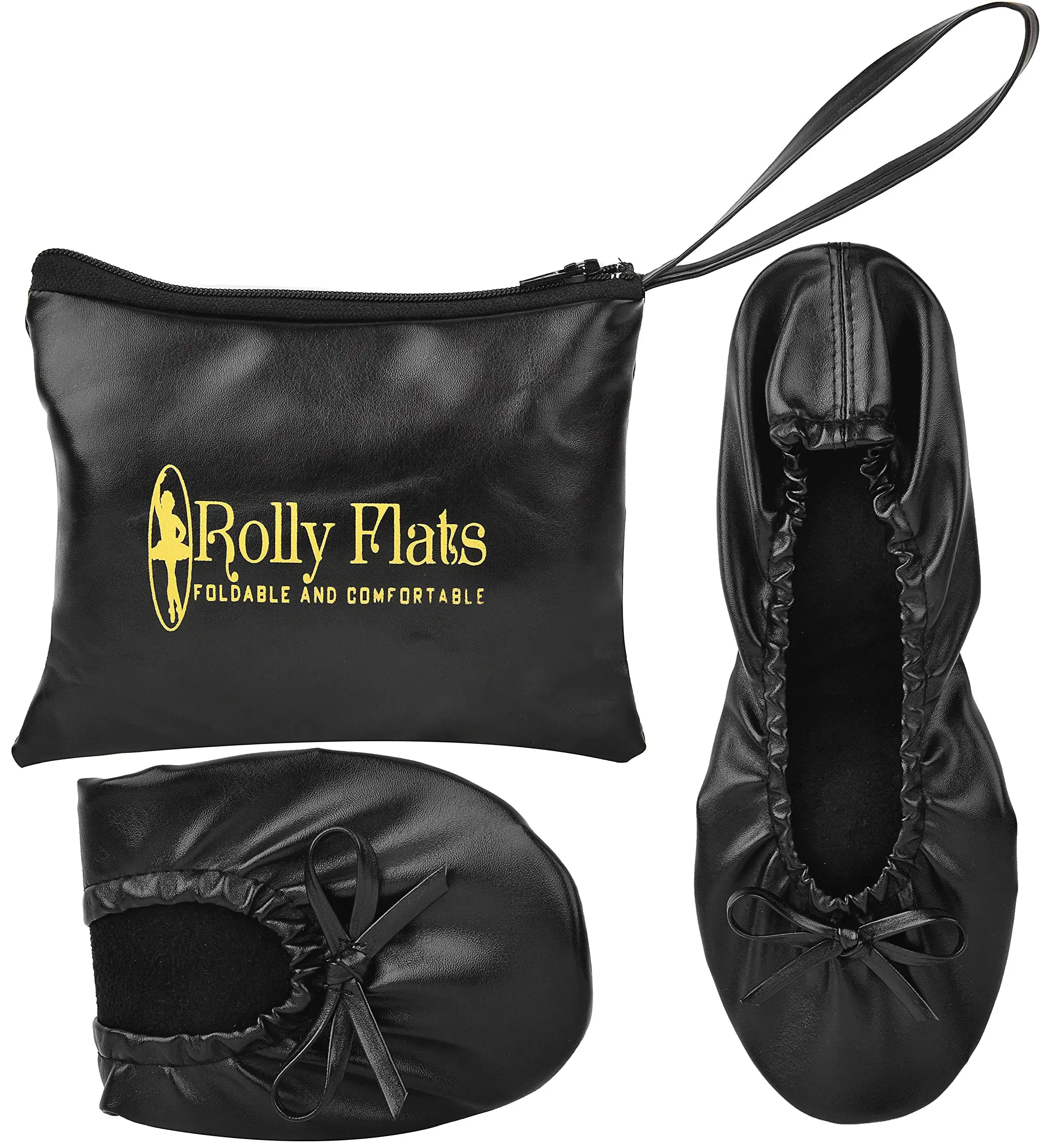 Women's Portable Foldable Ballet Flats Shoes Roll Up Slippers for Travel Large Black expandable Tote