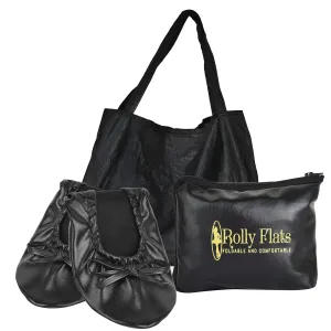 Women's Portable Foldable Ballet Flats Shoes Roll Up Slippers for Travel Large Black expandable Tote
