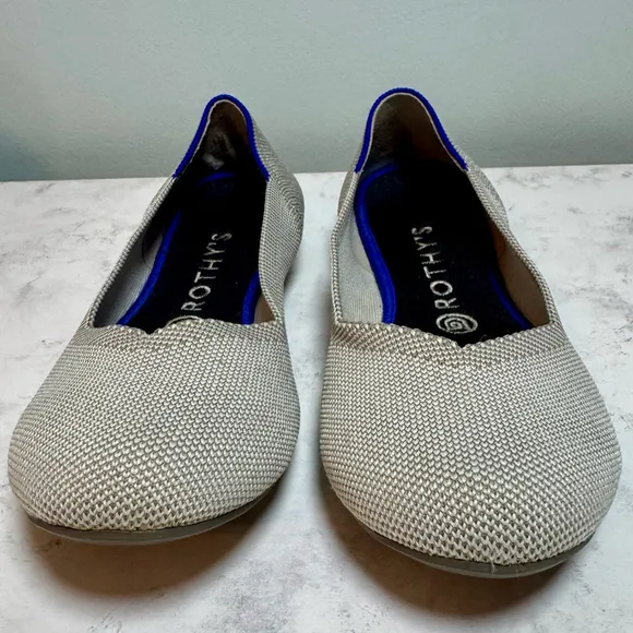 Women's Rothy's The Flat Size 9 Flax Gray Blue Trim Round Toe