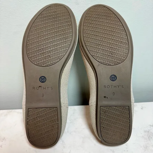 Women's Rothy's The Flat Size 9 Flax Gray Blue Trim Round Toe