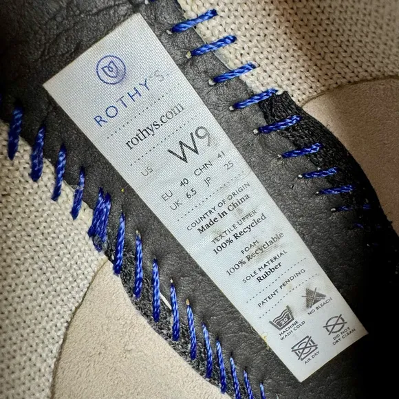 Women's Rothy's The Flat Size 9 Flax Gray Blue Trim Round Toe