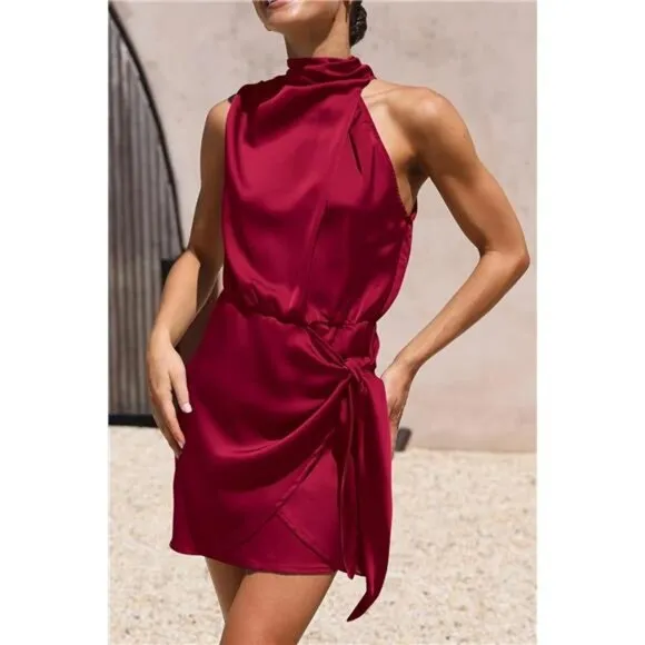 Women's Short Formal Satin Dress Dark Brown