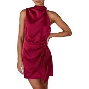 Women's Short Formal Satin Dress Dark Brown