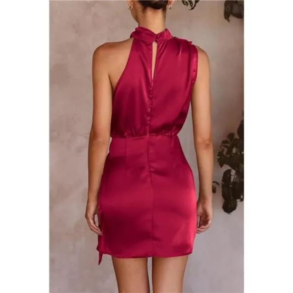Women's Short Formal Satin Dress Dark Brown