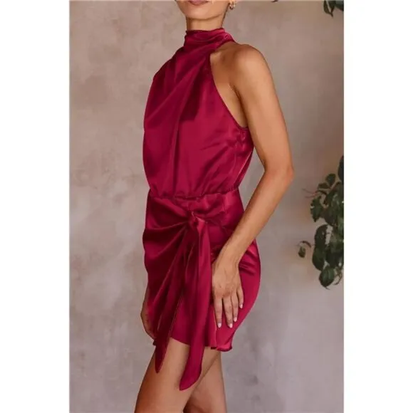Women's Short Formal Satin Dress Dark Brown