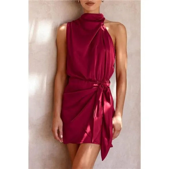 Women's Short Formal Satin Dress Dark Brown