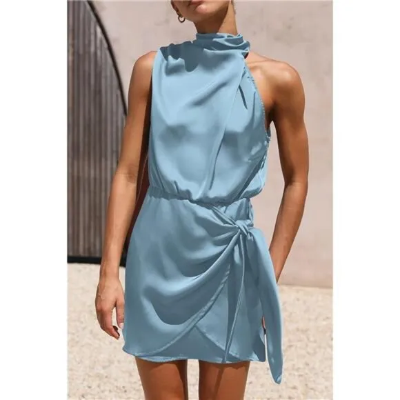 Women's Short Formal Satin Dress Light Blue