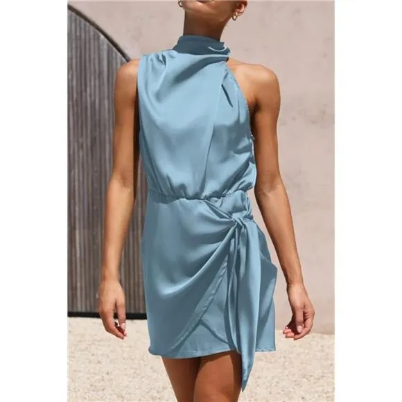 Women's Short Formal Satin Dress Light Blue