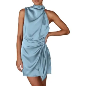 Women's Short Formal Satin Dress Light Blue