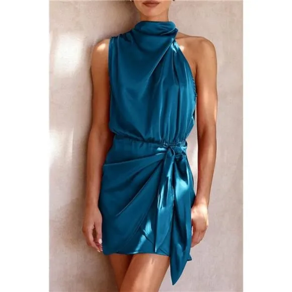 Women's Short Formal Satin Dress Navy