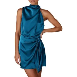 Women's Short Formal Satin Dress Navy