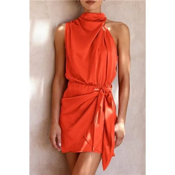Women's Short Formal Satin Dress Orange
