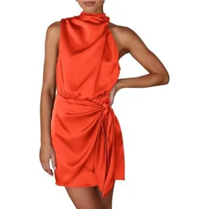 Women's Short Formal Satin Dress Orange