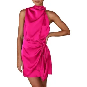 Women's Short Formal Satin Dress Rose Red