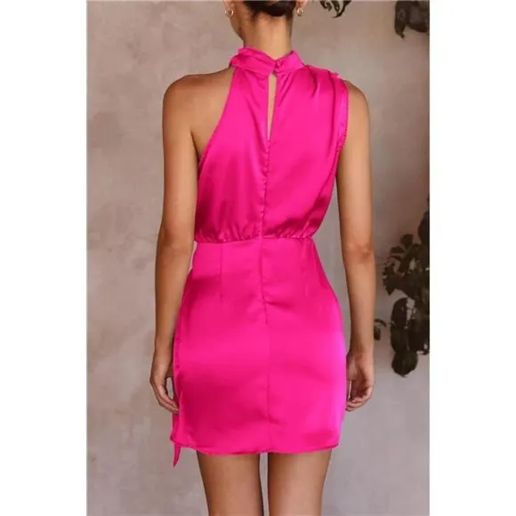 Women's Short Formal Satin Dress Rose Red