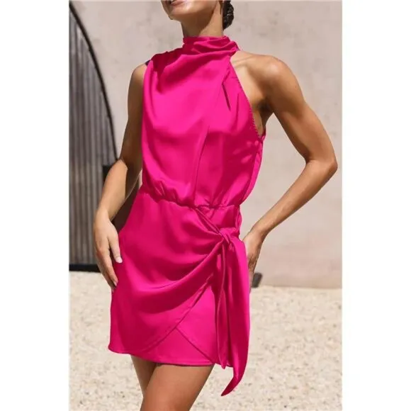 Women's Short Formal Satin Dress Rose Red