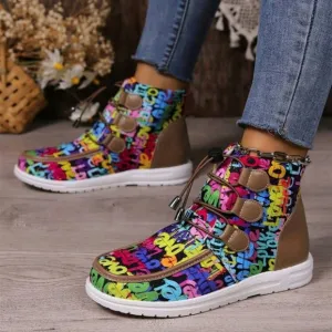 Women's Slip-On Flat Boots,Comfortable Casual Colorful English Letter Decor Boot