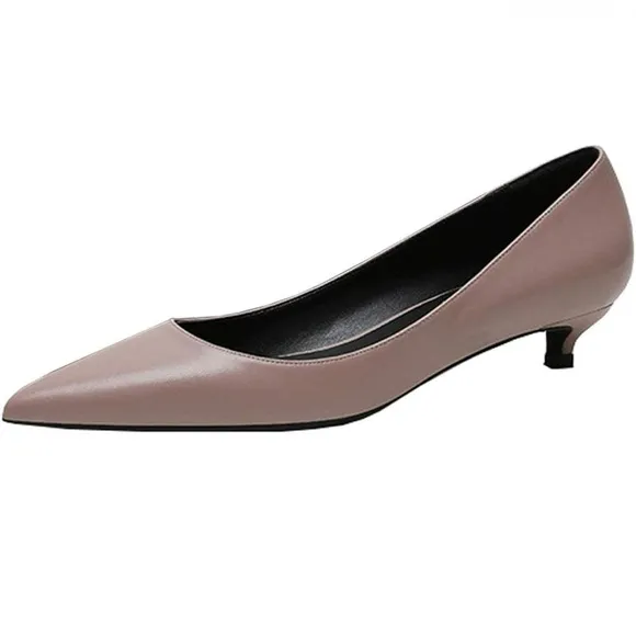 Women's Slip On Pointed Toe Ultra Low Kitten Heel Basic Dress Pumps Shoes.