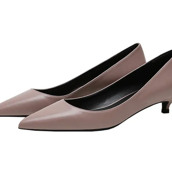 Women's Slip On Pointed Toe Ultra Low Kitten Heel Basic Dress Pumps Shoes.