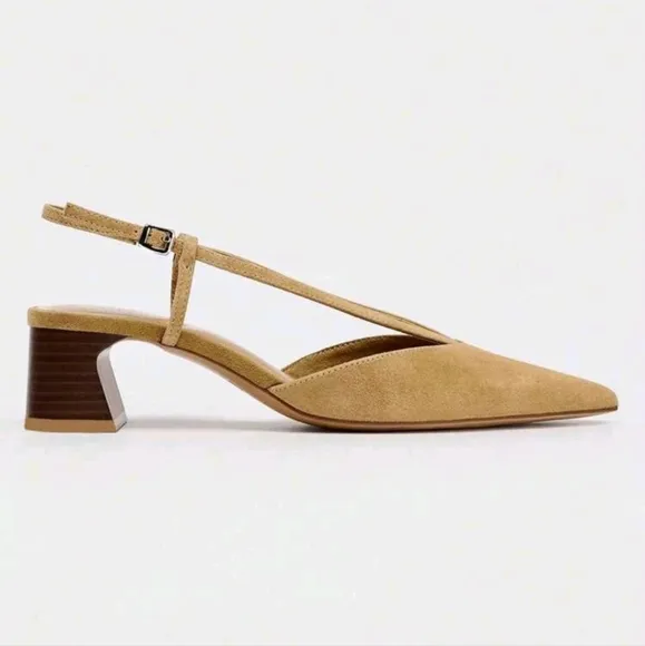Women's Suede Strap Decor Thick Kitten Heel Open Toe Pumps High Heels