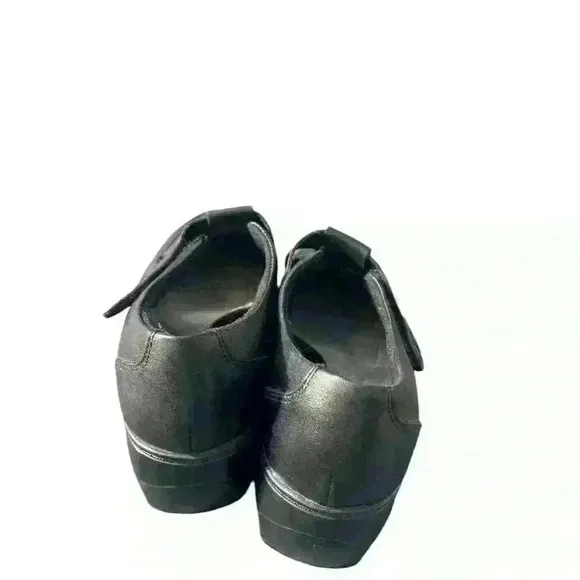 Women's Tom McAn Hilliard Shoes 40762 Size 7W Black Leather T Strap  Wedges EUC