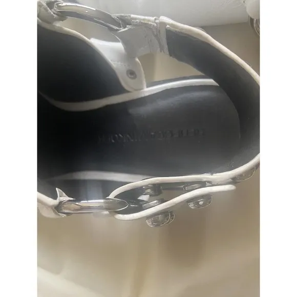 Womens White Rebecca Minkoff Korlyn Studded Glossed Leather‎ Mules- Size 7.5