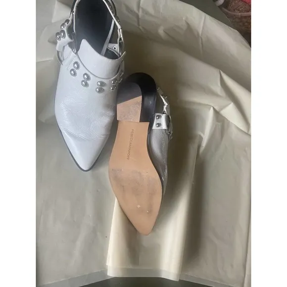 Womens White Rebecca Minkoff Korlyn Studded Glossed Leather‎ Mules- Size 7.5