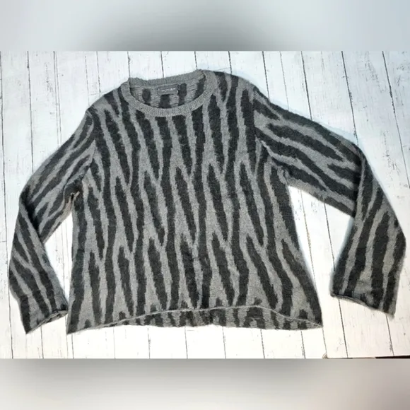 Wooden Ships Tiger/Zebra Gray Fuzzy Wool Loose Fit Pullover Sweater Crew Neck