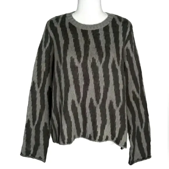 Wooden Ships Tiger/Zebra Gray Fuzzy Wool Loose Fit Pullover Sweater Crew Neck