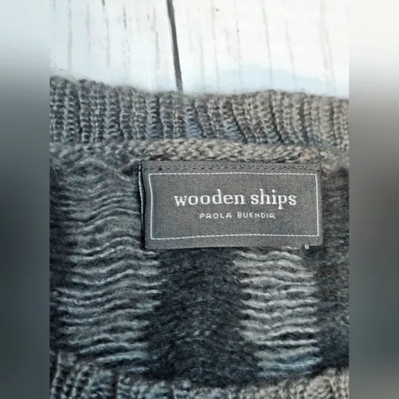 Wooden Ships Tiger/Zebra Gray Fuzzy Wool Loose Fit Pullover Sweater Crew Neck