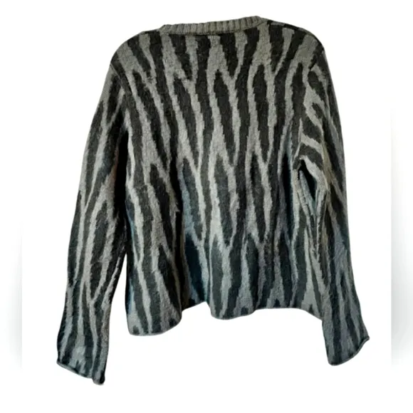 Wooden Ships Tiger/Zebra Gray Fuzzy Wool Loose Fit Pullover Sweater Crew Neck