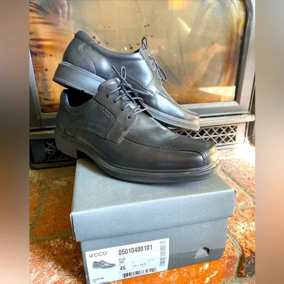 WORN ONCE! Ecco Helsinki Lace Up Oxford Shoes Black Leather EU 45 US 11-11.5