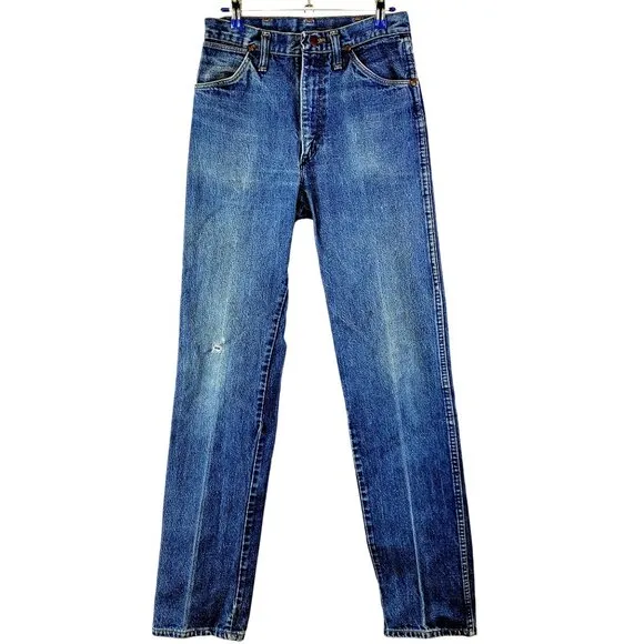 Wrangler Jeans Vintage 70s 29 x 36 Dark Wash Denim Men Women High Rise Bootcut