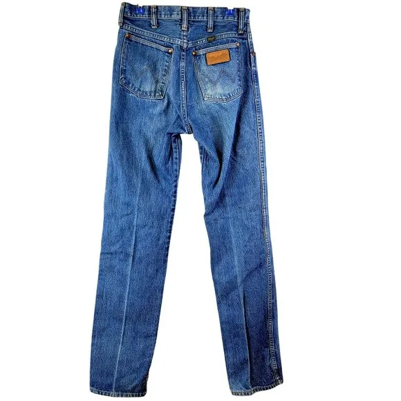 Wrangler Jeans Vintage 70s 29 x 36 Dark Wash Denim Men Women High Rise Bootcut