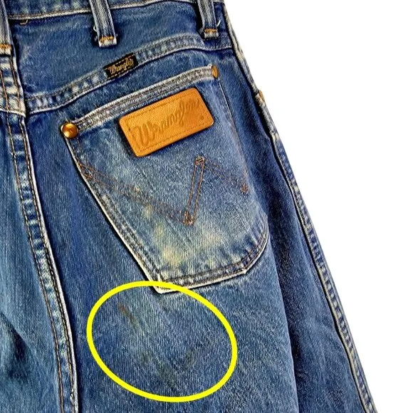 Wrangler Jeans Vintage 70s 29 x 36 Dark Wash Denim Men Women High Rise Bootcut