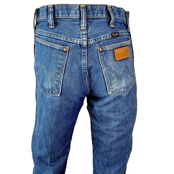 Wrangler Jeans Vintage 70s 29 x 36 Dark Wash Denim Men Women High Rise Bootcut