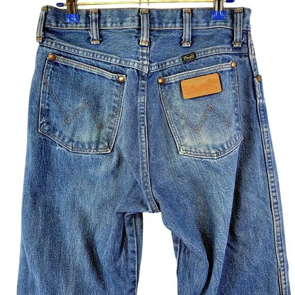 Wrangler Jeans Vintage 70s 29 x 36 Dark Wash Denim Men Women High Rise Bootcut
