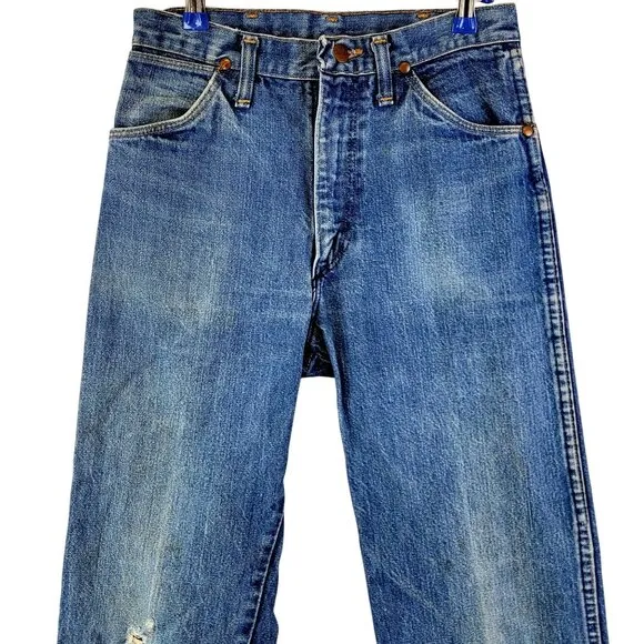 Wrangler Jeans Vintage 70s 29 x 36 Dark Wash Denim Men Women High Rise Bootcut