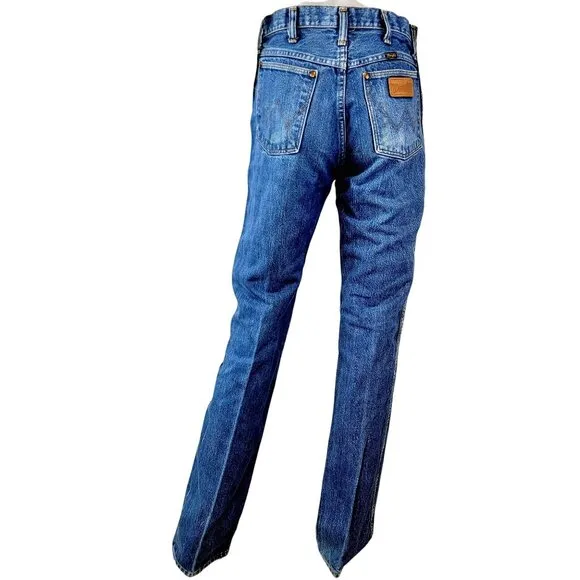 Wrangler Jeans Vintage 70s 29 x 36 Dark Wash Denim Men Women High Rise Bootcut