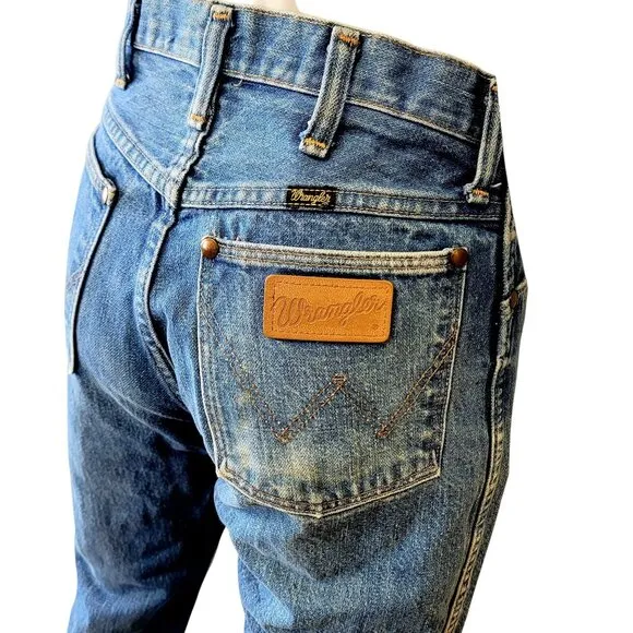 Wrangler Jeans Vintage 70s 29 x 36 Dark Wash Denim Men Women High Rise Bootcut