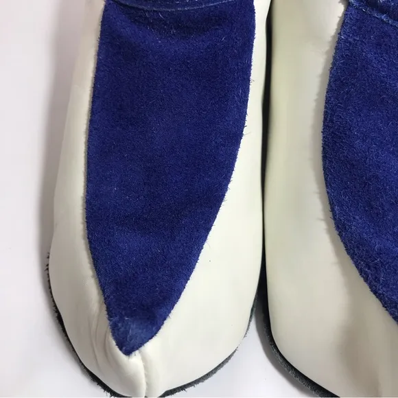 XOtic White &amp; Blue Norwegian Leather &amp; Suede Embroidered Slippers / Moccasins