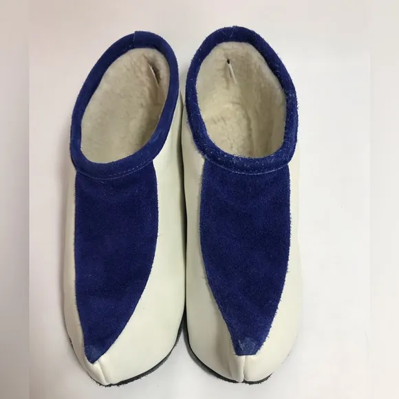 XOtic White &amp; Blue Norwegian Leather &amp; Suede Embroidered Slippers / Moccasins