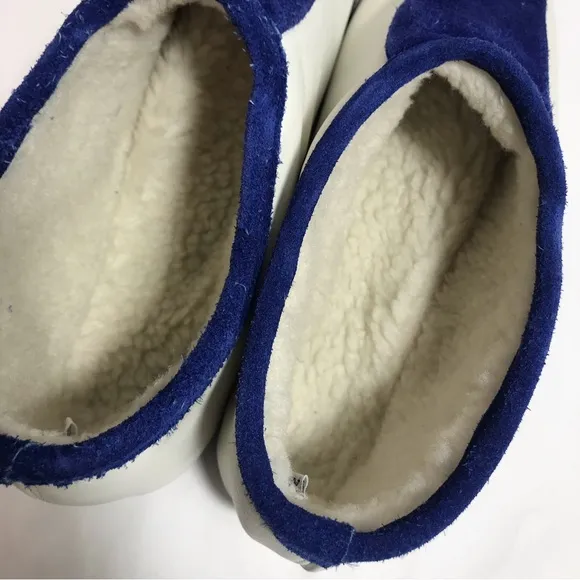 XOtic White &amp; Blue Norwegian Leather &amp; Suede Embroidered Slippers / Moccasins