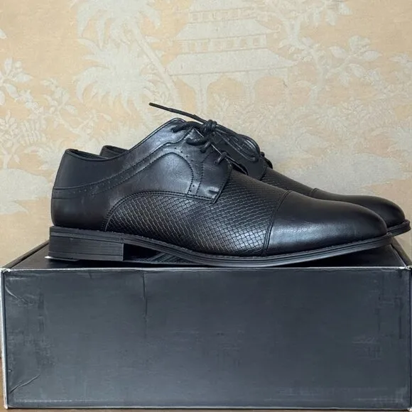 Xray Devon Black Dress Shoes Vegan Leather Lace-Up Textured Oxford 8.5 NWB
