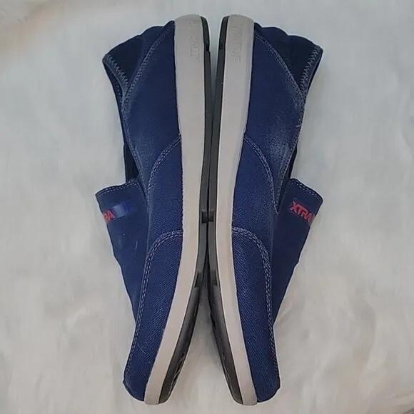 XTRATUF Sheng Fu Blue Canvas Slip On Nautical Preppy Deck Water Casual Boat Shoe