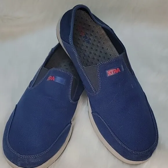 XTRATUF Sheng Fu Blue Canvas Slip On Nautical Preppy Deck Water Casual Boat Shoe