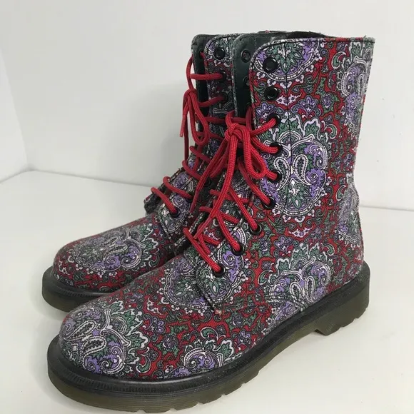Y's Special Edition Dr. Martens Boots Leather Floral Lace up Zip Womens 7